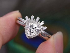 2Ct White Heart Cut CZ Engagement Wedding Ring Set In Solid 925 Sterling Silver