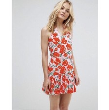 ASOS Red and Pink Mini Crisscross Halter Style Bubble Hem Dress Sz 14