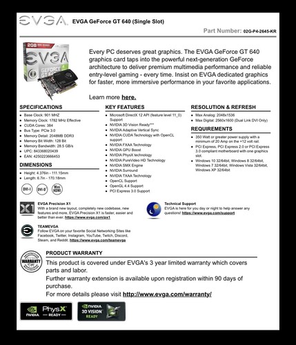 EVGA Nvidia GeForce GT640 for Apple Mac Pro 2GB Flashed Single Slot GT120 8800GT - Picture 5 of 10