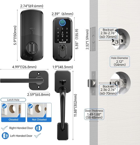 Hornbill WiFi Smart Deadbolt Lock: Front Door Lock Set Keyless Entry with Handle - Picture 8 of 8