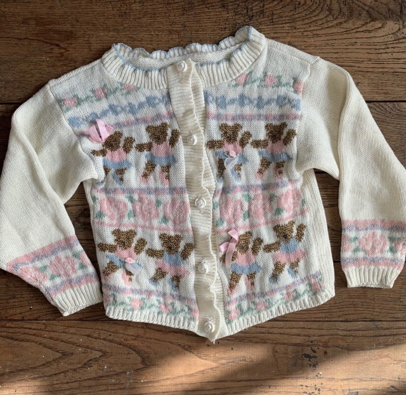 Vintage Kids 80s Ballerina Bears Cardigan - Image 2 of 4