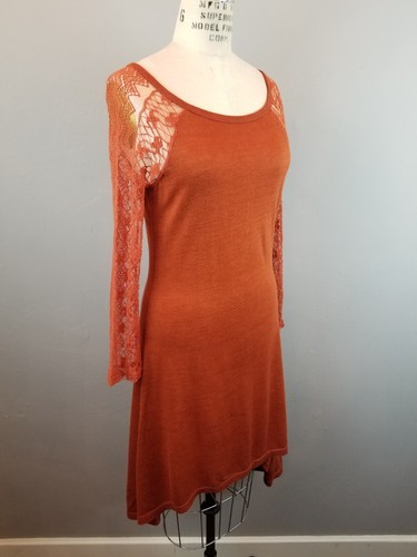 Burnt Orange Long Knit Dress with Lace Sleeves Women's Large by Ya Los Angeles - Picture 5 of 6