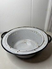 Vintage Black and White Enamelware Black Handle And Edge Colander Strainer