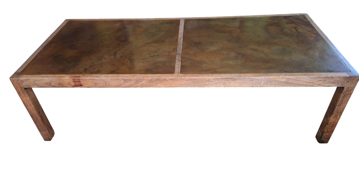 Harry Lunstead Walnut Coffee Table w/ Patinated Bronze Top Panels