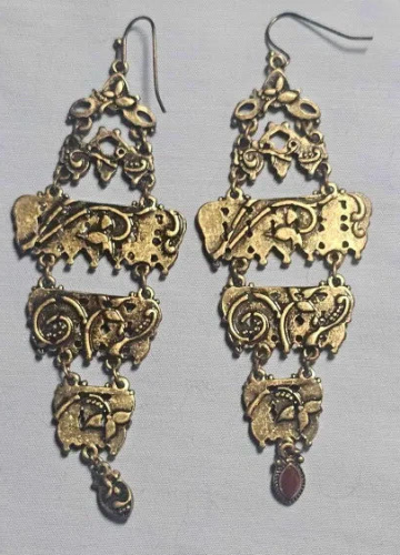 LUCKY BRAND Chandelier Earrings Red Stones - Picture 3 of 5