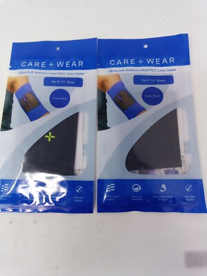 2x Care + Wear Ultra-Soft Antimicrobial PICC Line Cover Fits 9''-11'' Bicep Black