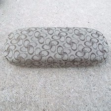 Cloth Clamshell Sunglasses Case Beige with Brown and Tan O's