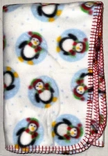 PARENT'S CHOICE fleece baby blanket white/penguin motif 30"x40"