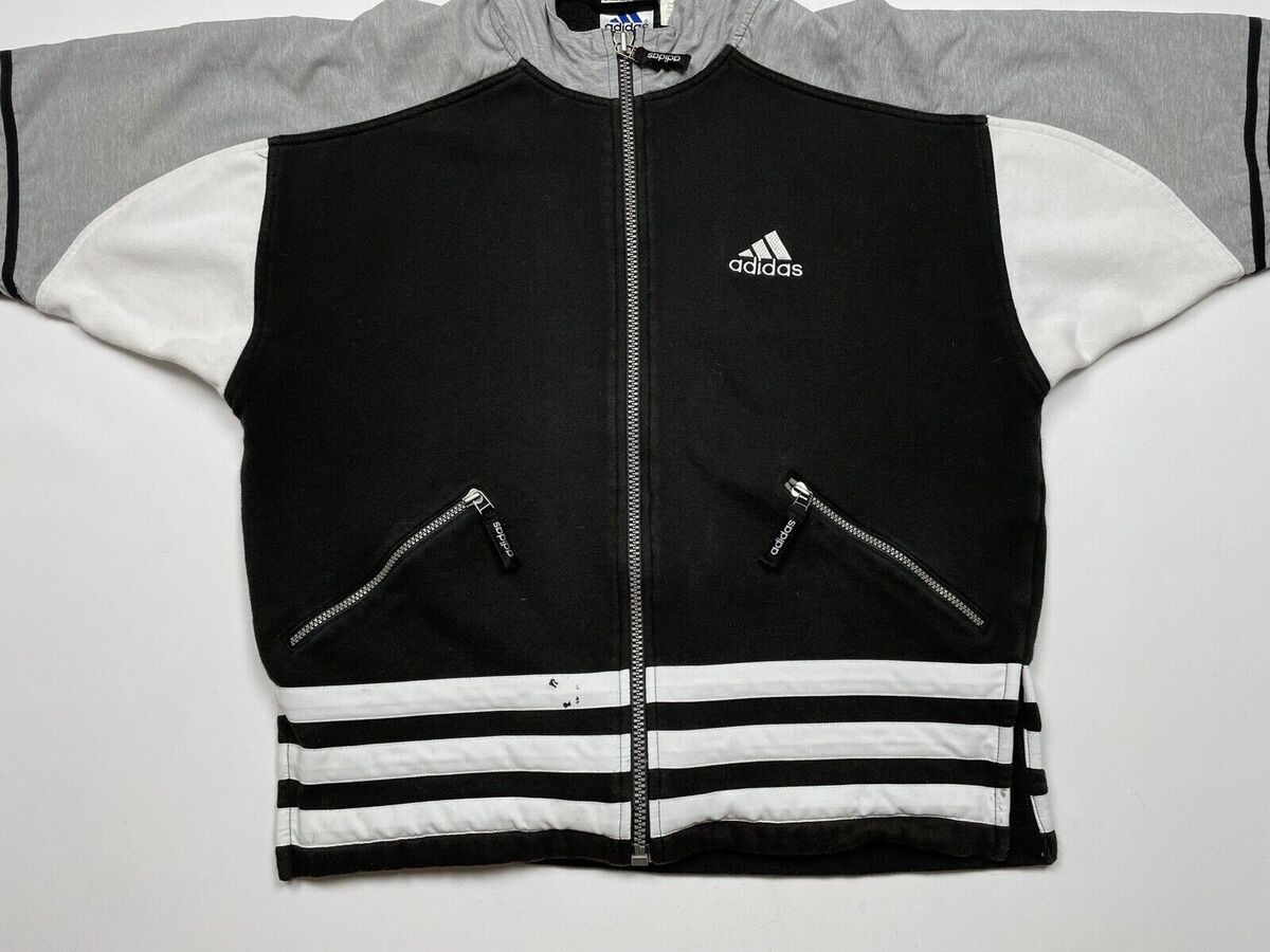 VINTAGE ADIDAS 1990s 90s HOODIE TRACK SHIRT SHORT SLEEVE VINTAGE ADIDAS 1990s 90s HOODIE TRACK SHIRT SHORT SLEEVE