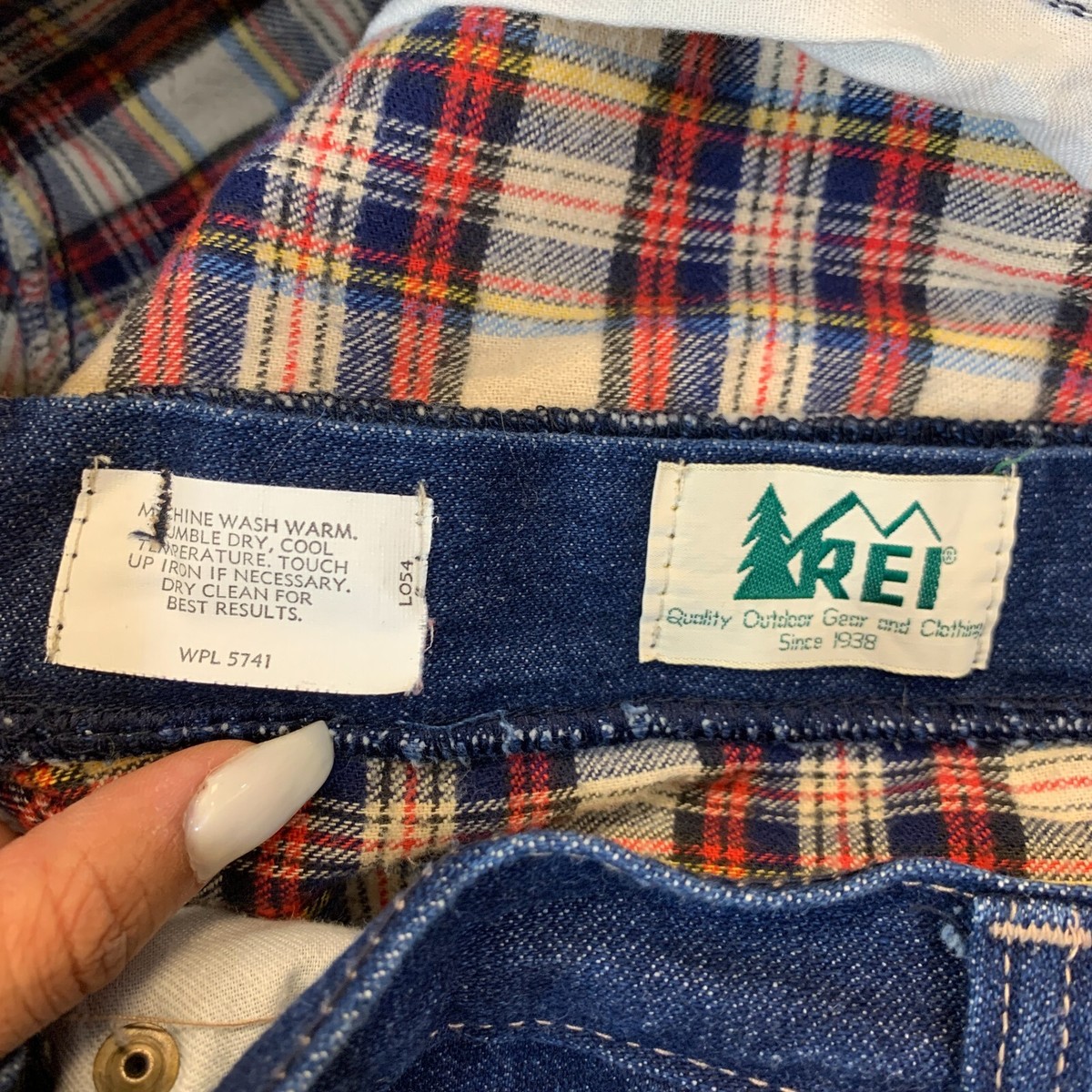 Rei Plaid Lined Jeans Mens 32 Blue Denim Straight Leg 5 Pocket Zip