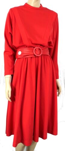 Vintage Retro 80er 90er Sabino Petites rot weich Poly Strick Full A Line Kleid L - Bild 2 von 6