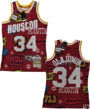 93-94 Hakeem Olajuwon #34 Rockets Mens Mitchell & Ness Swingman Slap Jersey $155