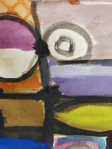 Gemälde Aquarell Stadtansicht Abstrakt Gerda Henning Signiert Nachlass - Bild 6 von 10