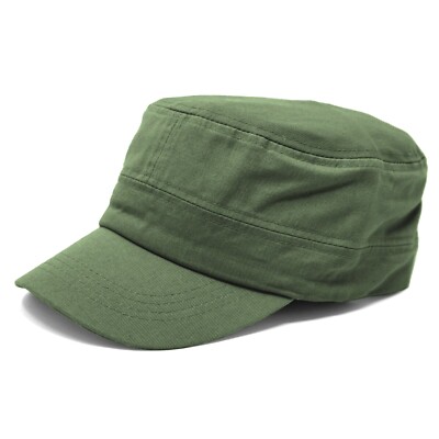 Vintage Army Patrol Cap - Washed Cotton Flat Top Hat, Adjustable 56-59cm (Khaki)