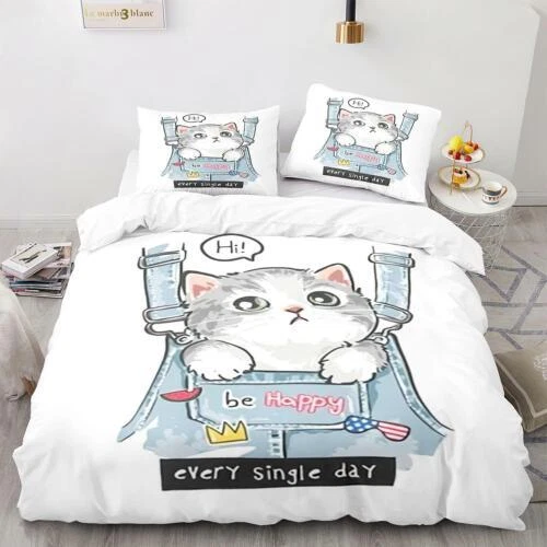 Cats Quilt Duvet Cover Pillowcase Pets Bedding Set Single Double King Size Hot - Picture 25 of 63