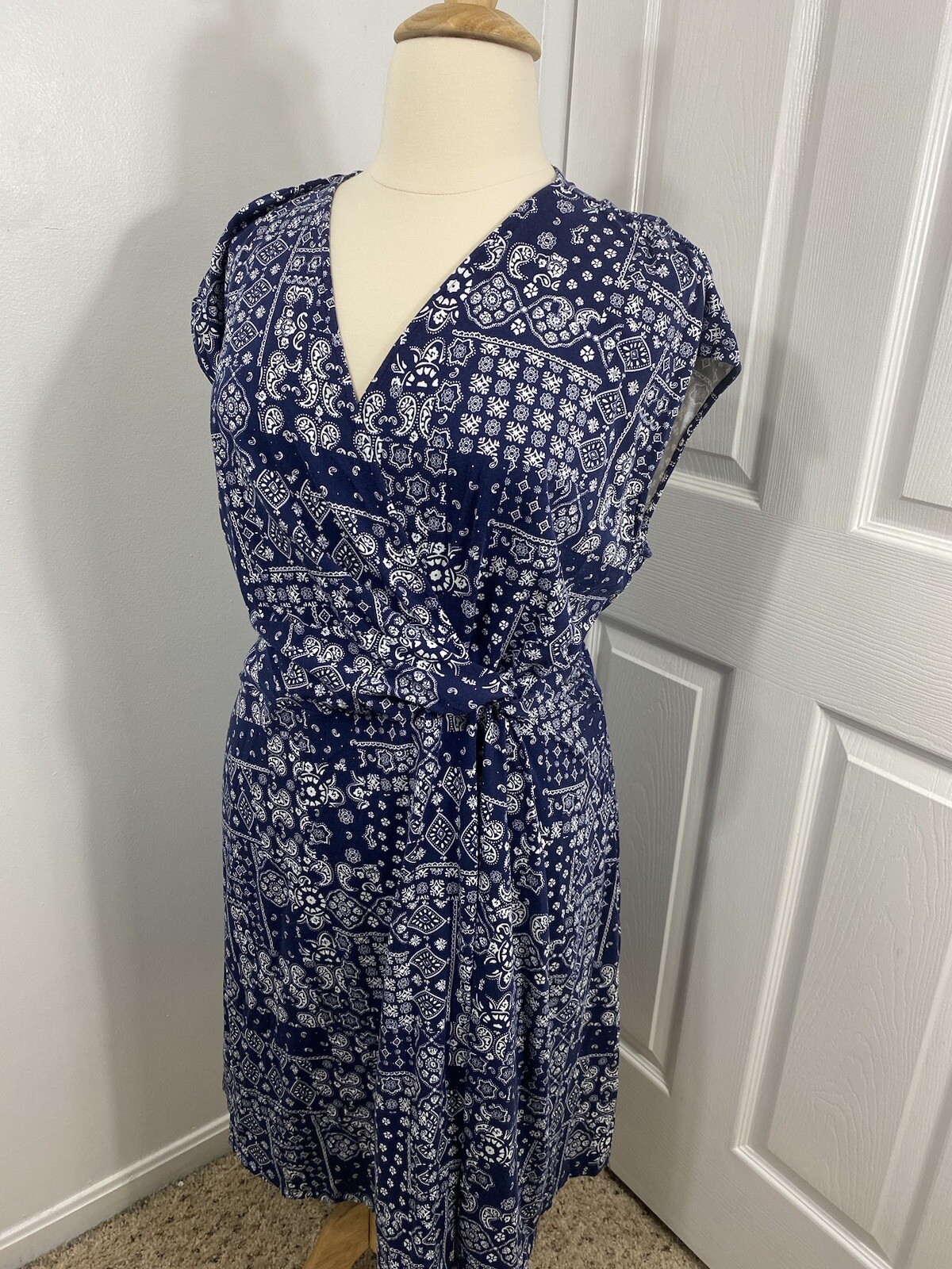 Lands End 2X Dress Artsy Bohemian Western Faux Wrap Paisley Beachy