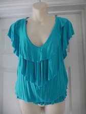 Green Frill Top Size M/L A Babe Frilly Blouse Stretch Summer Party Casual Party