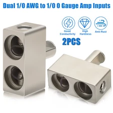 2x Car Audio Power/Ground Dual 1/0 Gauge To 1/0 Gauge Offset Amp Input Reducers