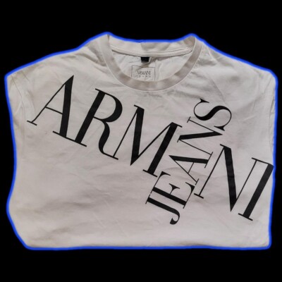 ARMANI JEANS WHITE AND BLUE T SHIRT SIZE XLARGE- USED- READ DESCRIPTION  UK