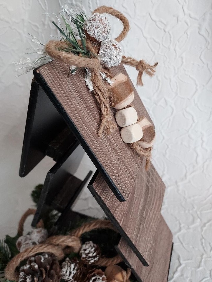 Wooden Christmas Tree Standing Decoration, Brown Rustic Theam eBay