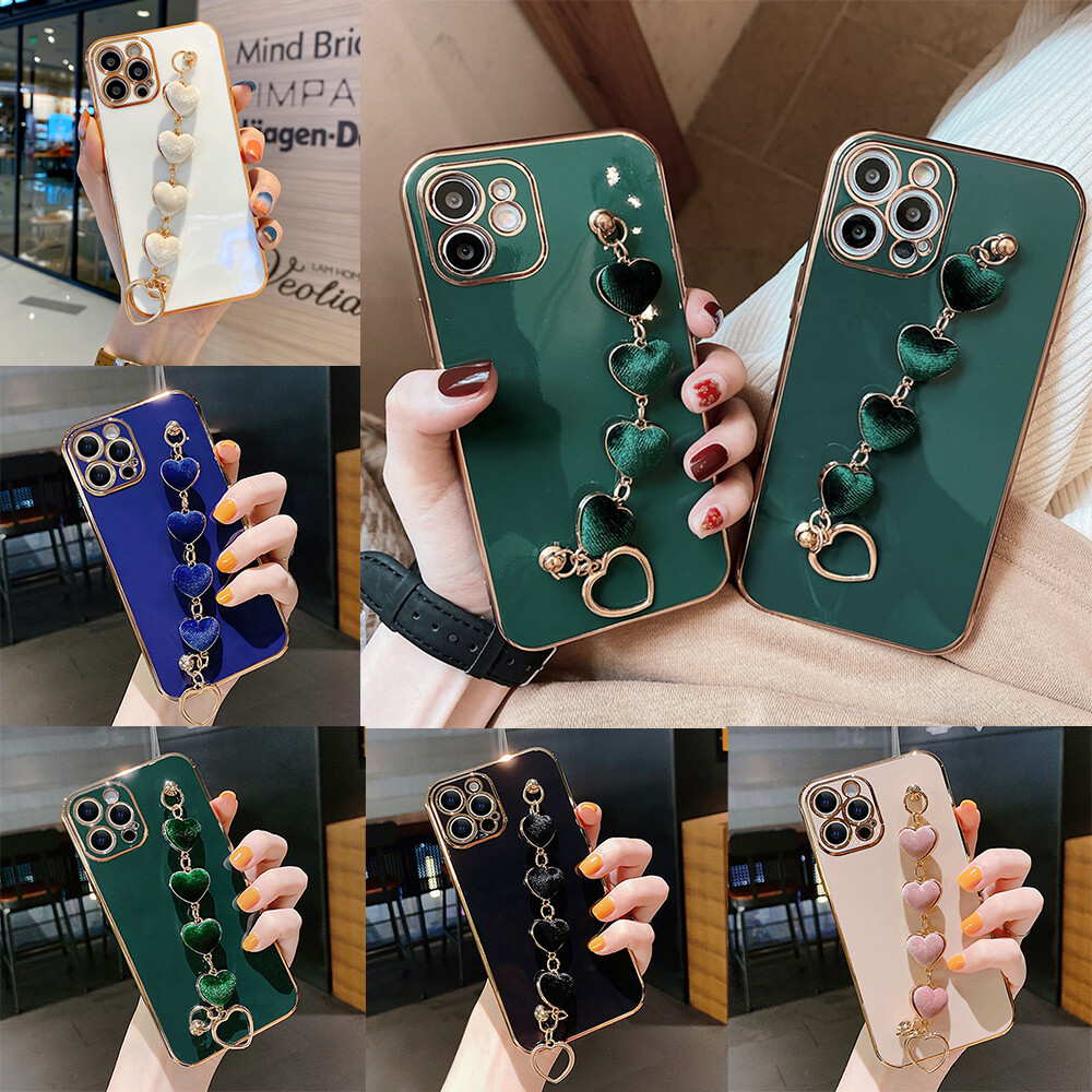 Cute Chic Heart Chain Bracelet Case Cover For iPhone 14 Plus 13