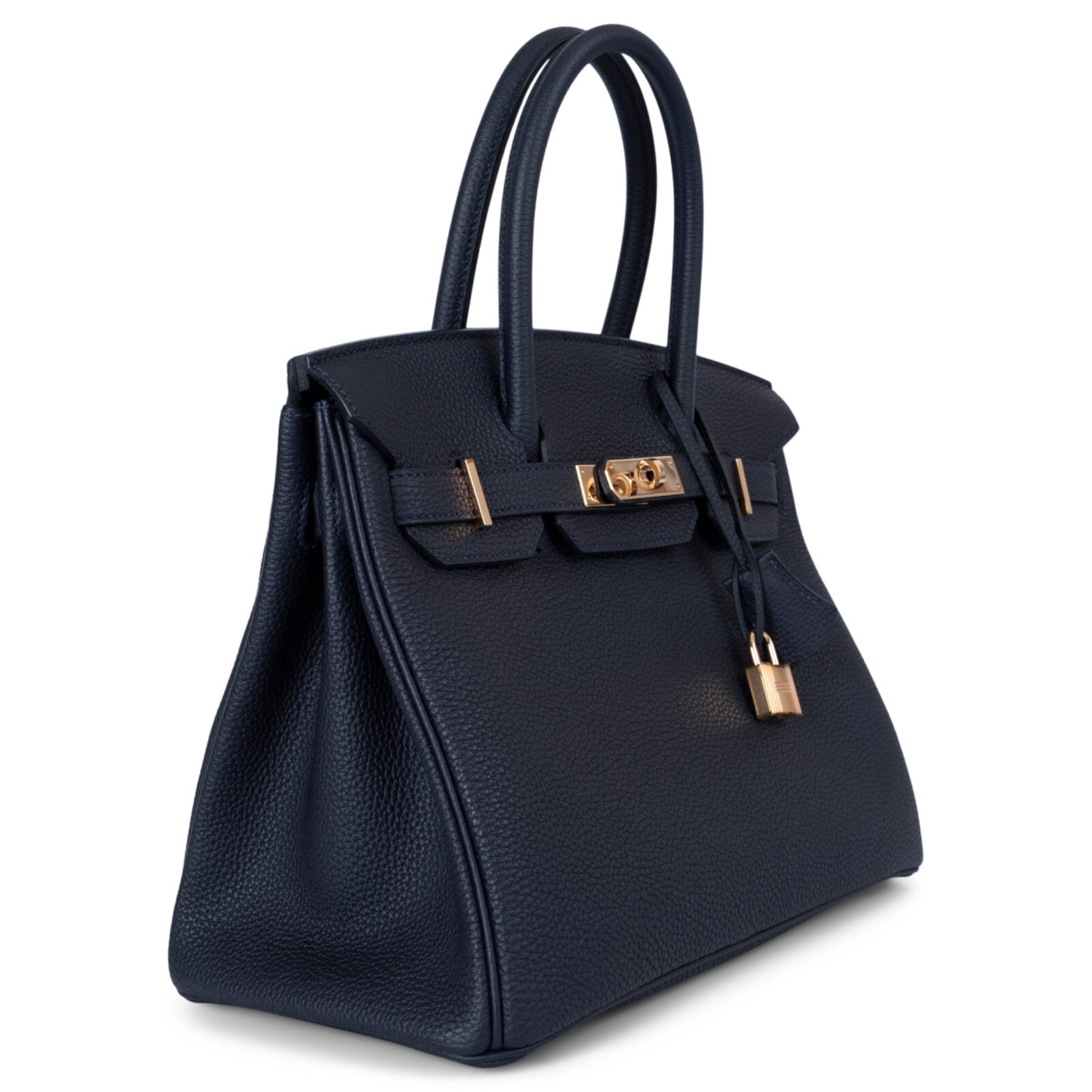 70424 auth HERMES Nuit blue Togo leather BIRKIN 30 Bag Rose Ghw image 2