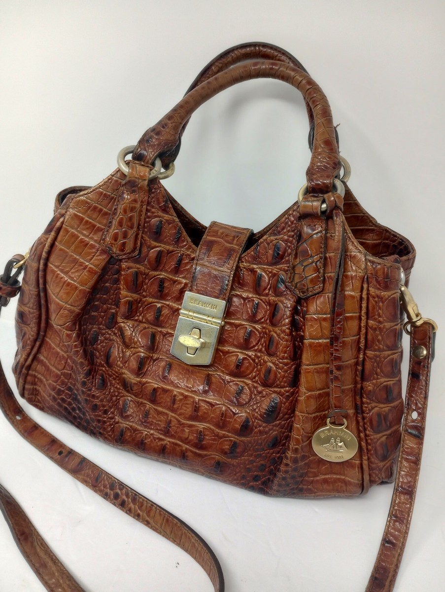 Brahmin Croc Embossed Pecan Brown Celia Elisa Mini Convertible