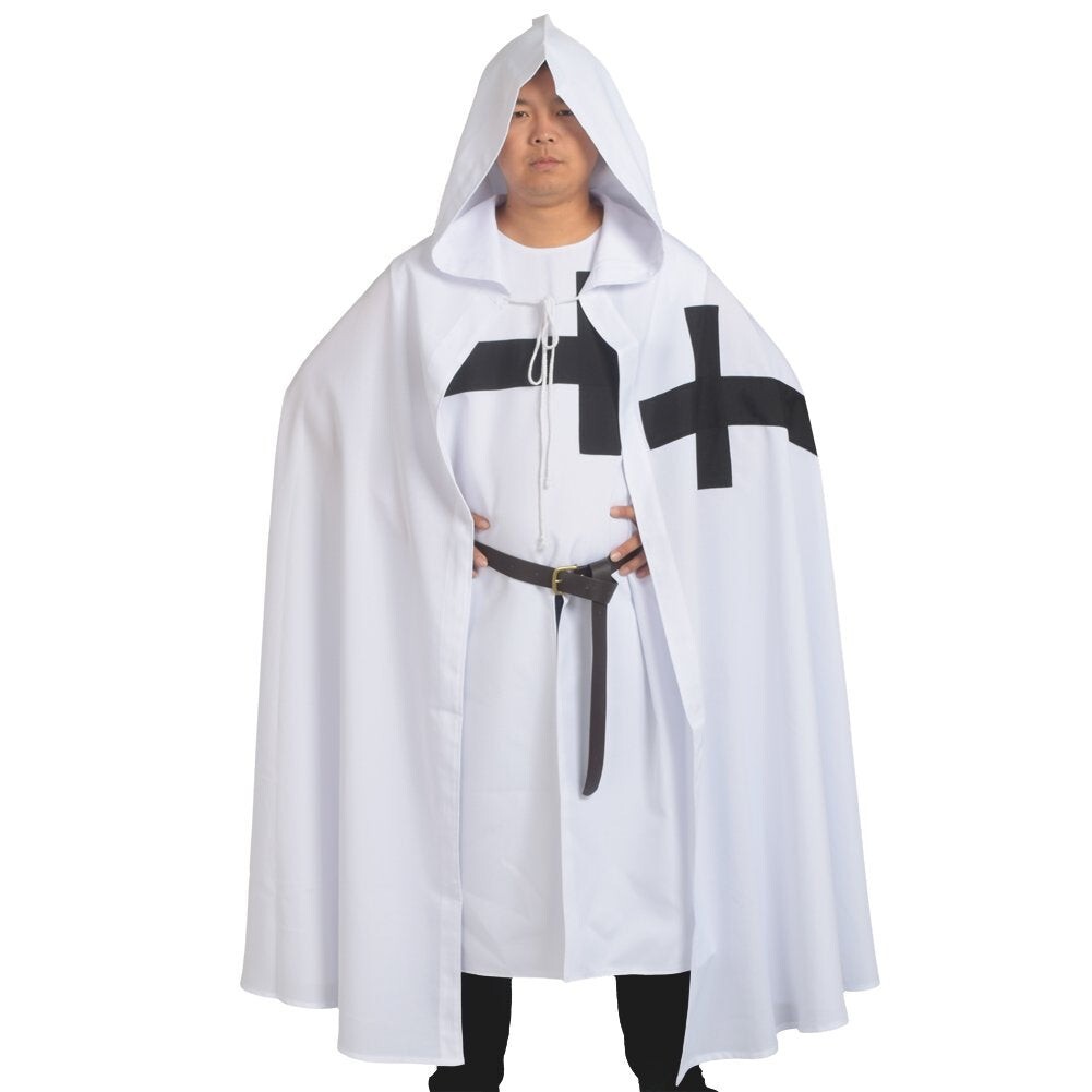 Caballeros Templur Medieval Blanco Vestido Elegante Disfraz Juegos con disfraces Túnica Capa Cinturón 6 pies