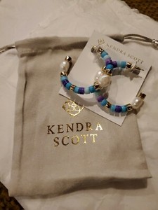 Authentic Kendra Scott 14k Gold-Plated Med Stone Bead Genuine Pearl Hoop Earrings NWT $88