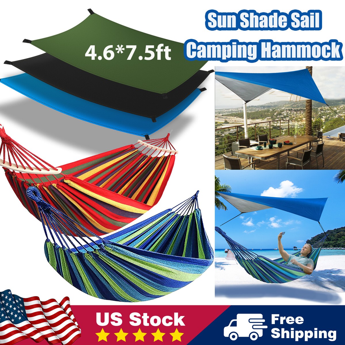Outdoor Sun Shade Sail Canopy Shelter Cover/Heavy Duty Hammock Swing Bed  Chair