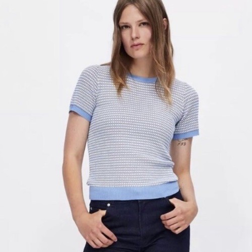 Zara Textured Weave Sweater Blue Knit 