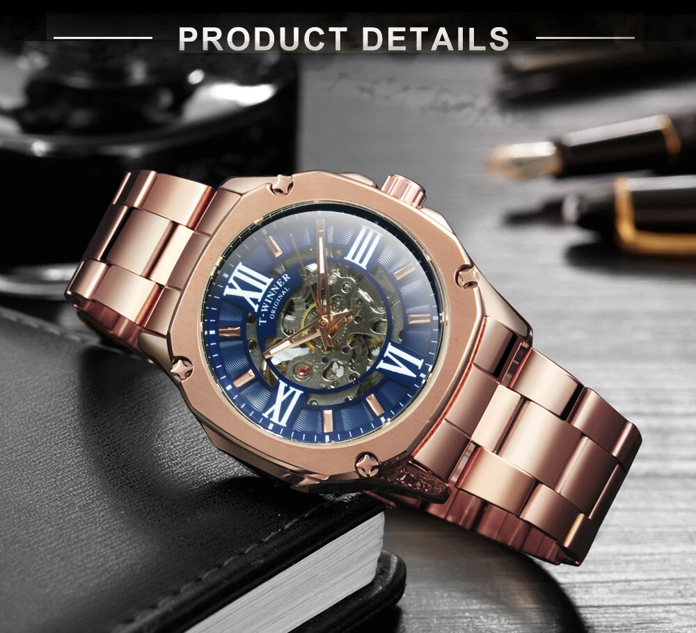 WINNER Stainless Steel Automatic Square Men Skeleton Mechanical Luxury Watch