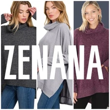 PLUS 1X 2X3X ZENANA BLACK GREY PLUM BRUSH MELANGE COWL NECK PONCHO SWEATER BHCS