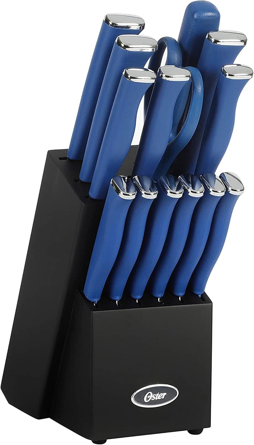 Langmore 15-Piece Stainless Steel Knife Block Set with Black Box and Blue Handles