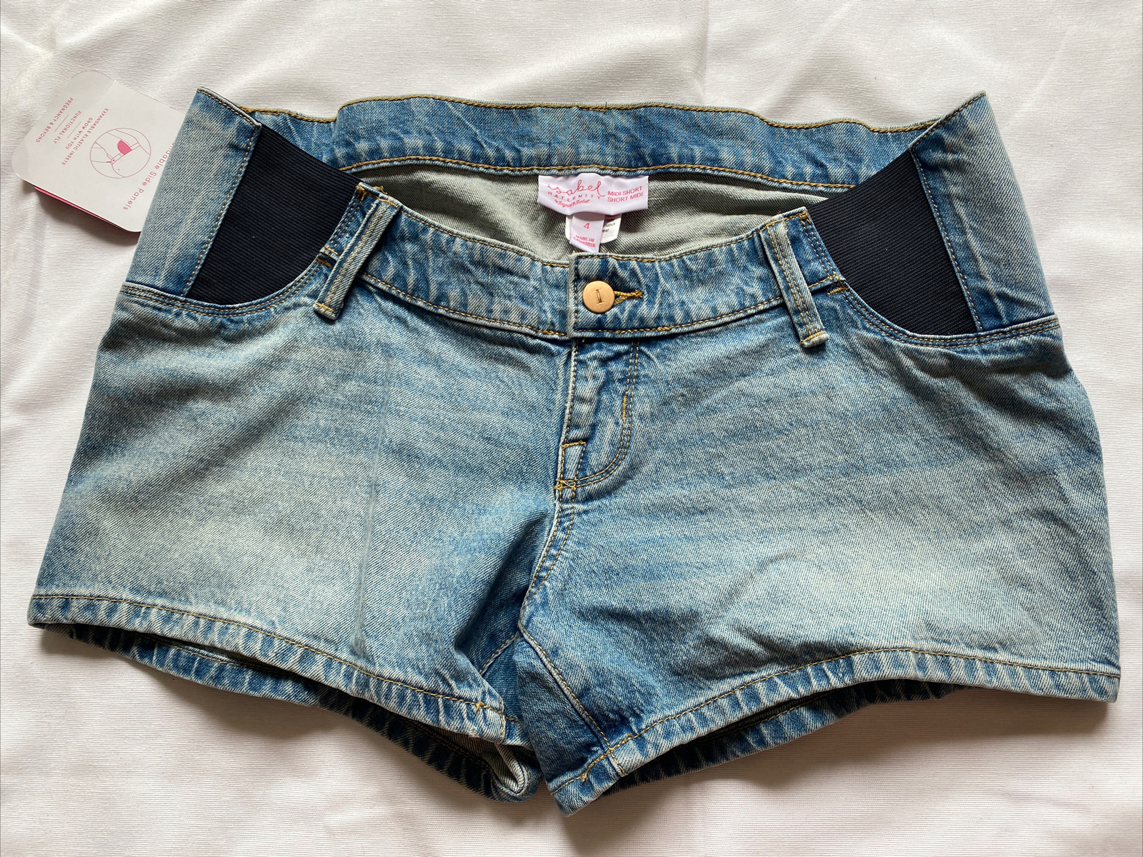 Ingrid & Isabel Maternity Jean Shorts Size 4 Under Belly Midi Light Blue Denim