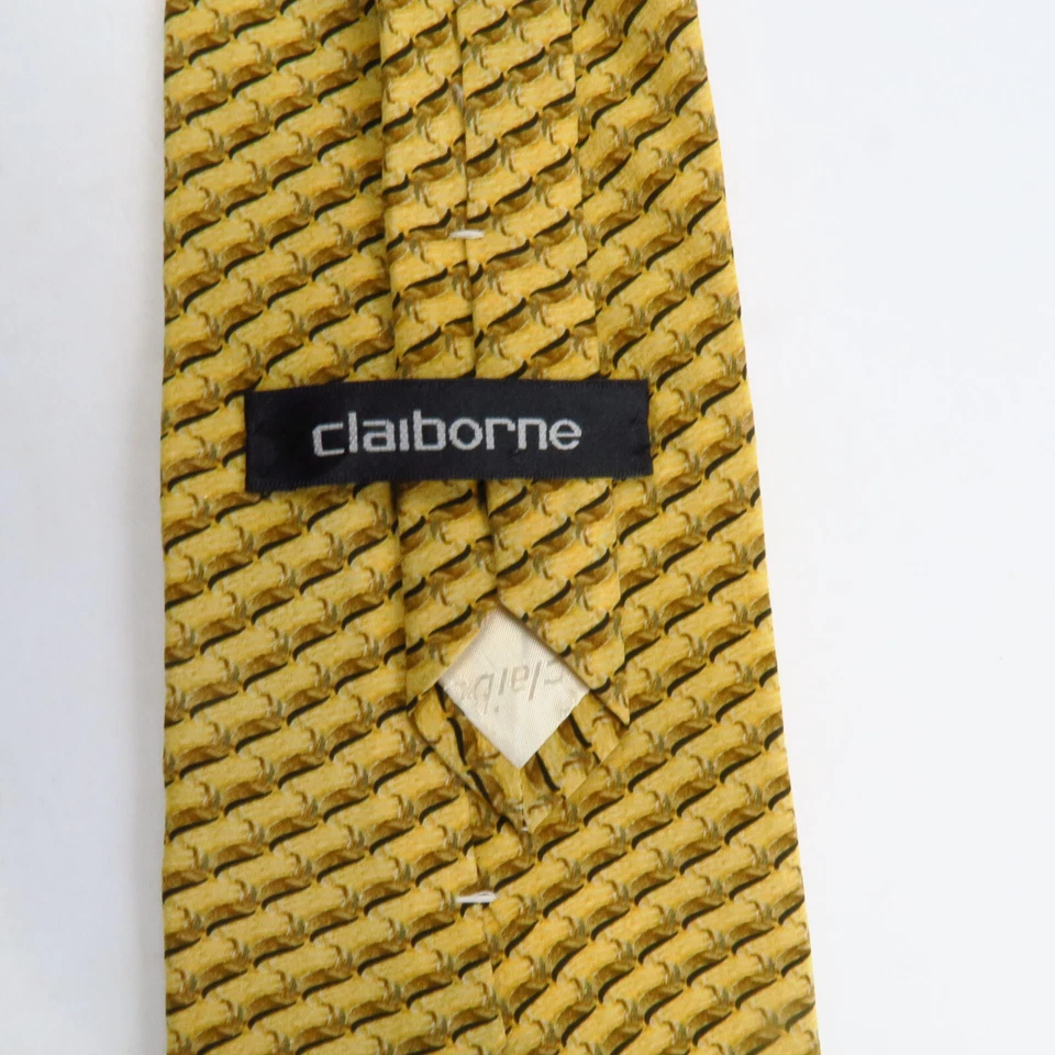 Vintage Claiborne Gold Geometric Diagonal Stripe Mens Neck Tie 57x3.75 Classic - Image 3 of 4
