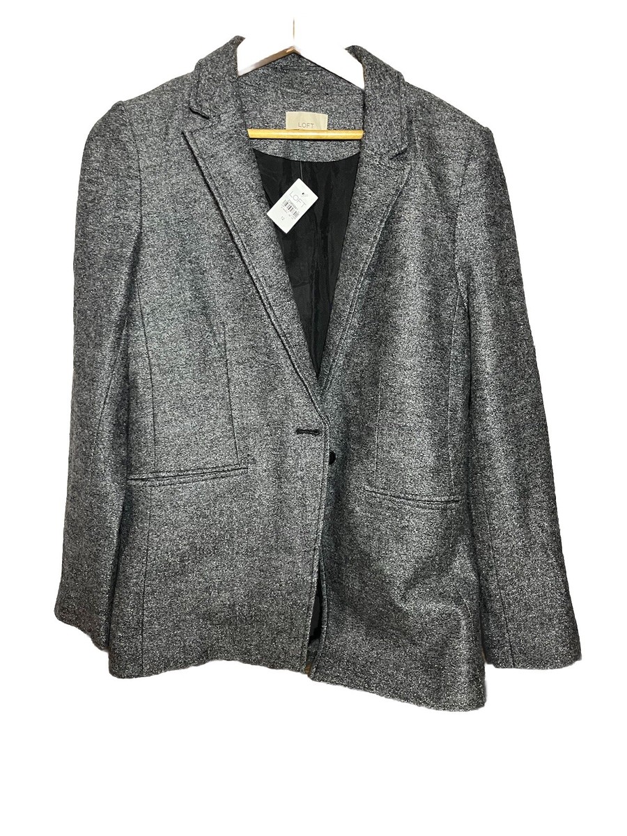 Loft 12 gray tweed knit cotton wool blend long sleeve blazer