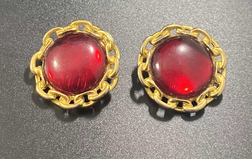 Boucles d'oreilles Paolo Gucci signées déclaration boucles d'oreilles clips rouge rubis chic vintage années 80