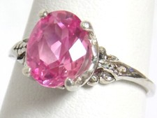 Pink Lab Sapphire Size 5.5 Ring 925 Sterling Silver USA Made Vintage Style