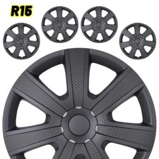 15" 4Pc Matte Black Wheel Covers Snap On Hub Caps Fits R15 Car Tire & Steel Rim