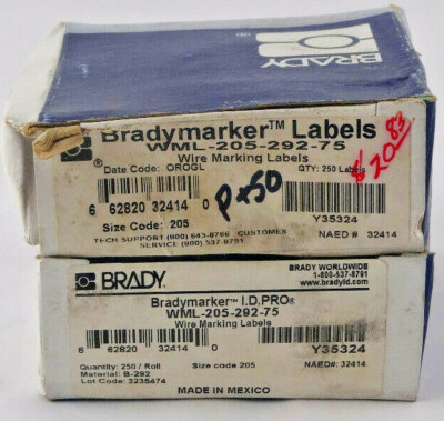 2 Boxes Brady WML-205-292-75 Wire Marking Labels 250x2 32415 White *BOX DAMAGE* 