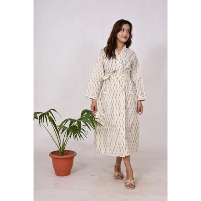 Women's Ikat Print Cotton Kimono Dress, Lightweight Boho Robe, Casual Beachwear
Opens in a new windo