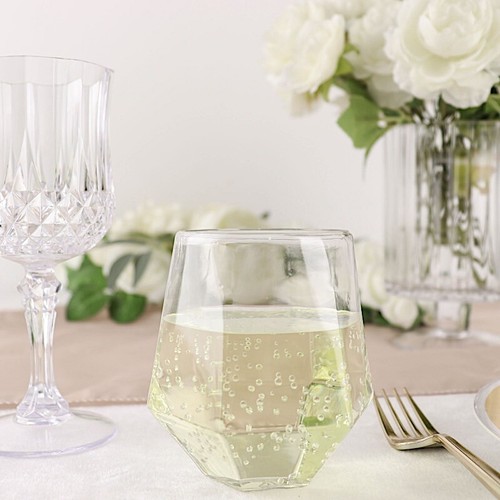 12 copas de vino desechables transparentes de plástico geométrico sin tallo de 12 oz suministros para fiestas - Imagen 5 de 9