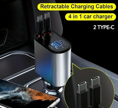 Caricabatteria Per auto Con doppio cavo Retrattile E Porta Usb E Dispay Tensione - Zdjęcie 3 z 6