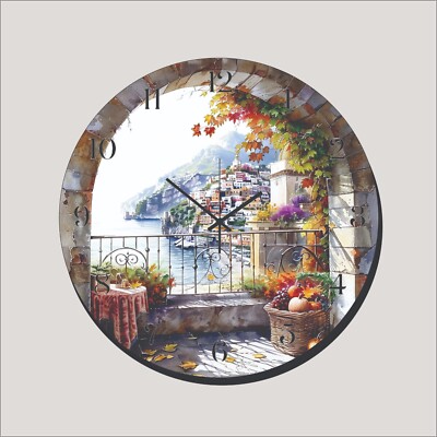 Lake Como Italy Window & Ocean View Arch Art Wall Clock a Hanging Time Piece
