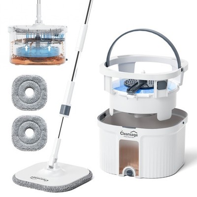 Flat Spin Mop und Eimer Set Heavy Duty Bodenreinigung 3x Mikrofaserköpfe 360°
