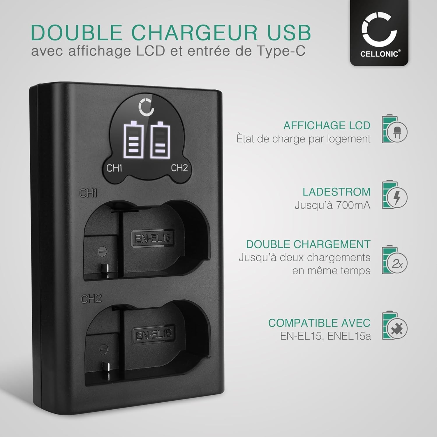 Chargeur de Batterie Nikon Double Emplacement Alimentation USB Type C - 4