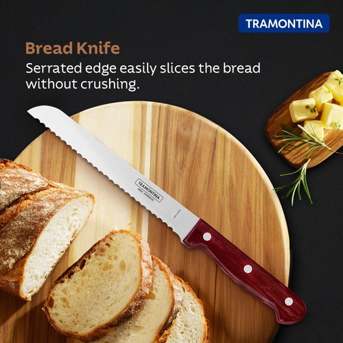TRAMONTINA Wood Handle Bread Knife Polywood 30cm Red Dishwasher safe 21125/177 - Picture 2 of 7