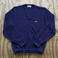 Vintage 60s 70s Izod Lacoste V-Neck Knit Sweater Blue M Classic Retro Holidays