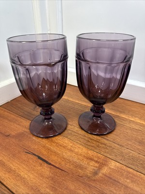Duratuff Amethyst Libby Gibralter Purple 16oz Glass Goblets USA Purple Set 2